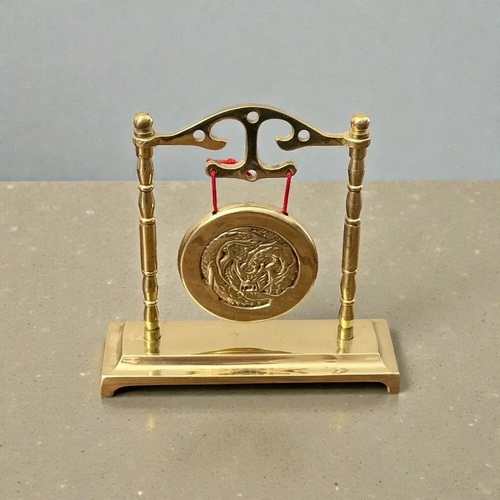 Vintage Brass Chinese Dragon Table Gong | 1970’s| No Striker